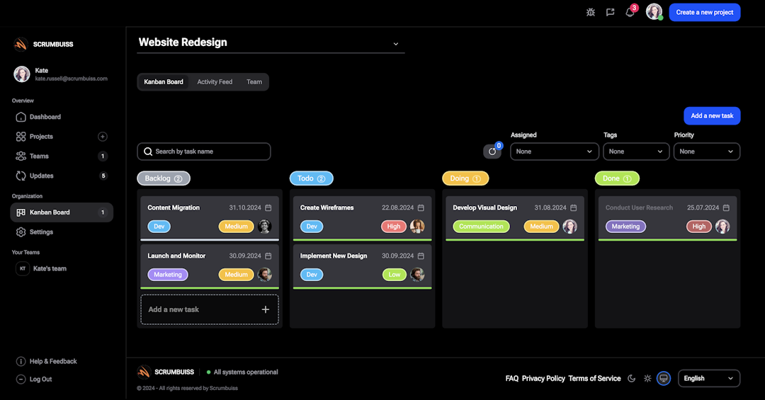 Activity feed in kanban