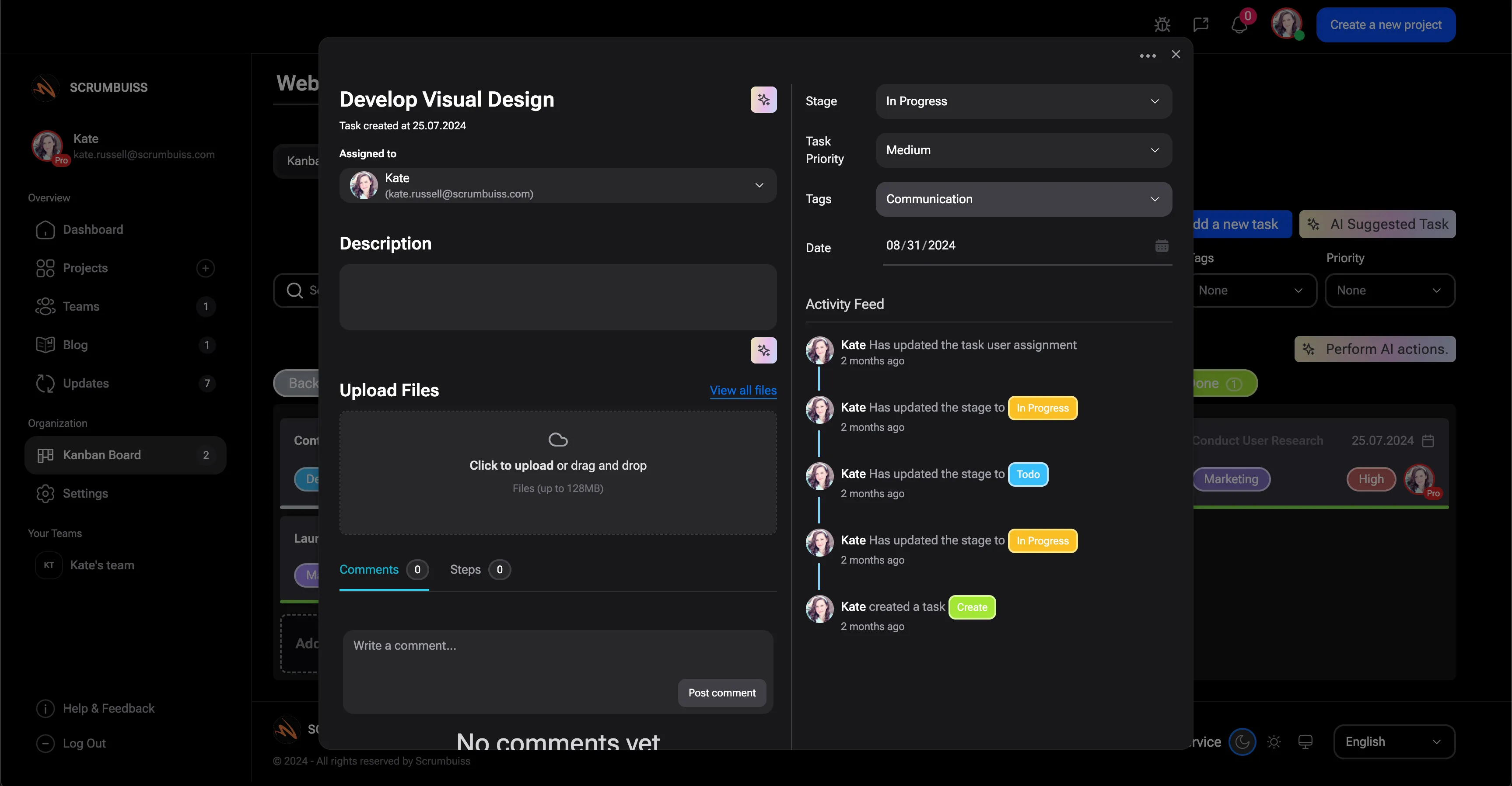 Activity feed in tasks